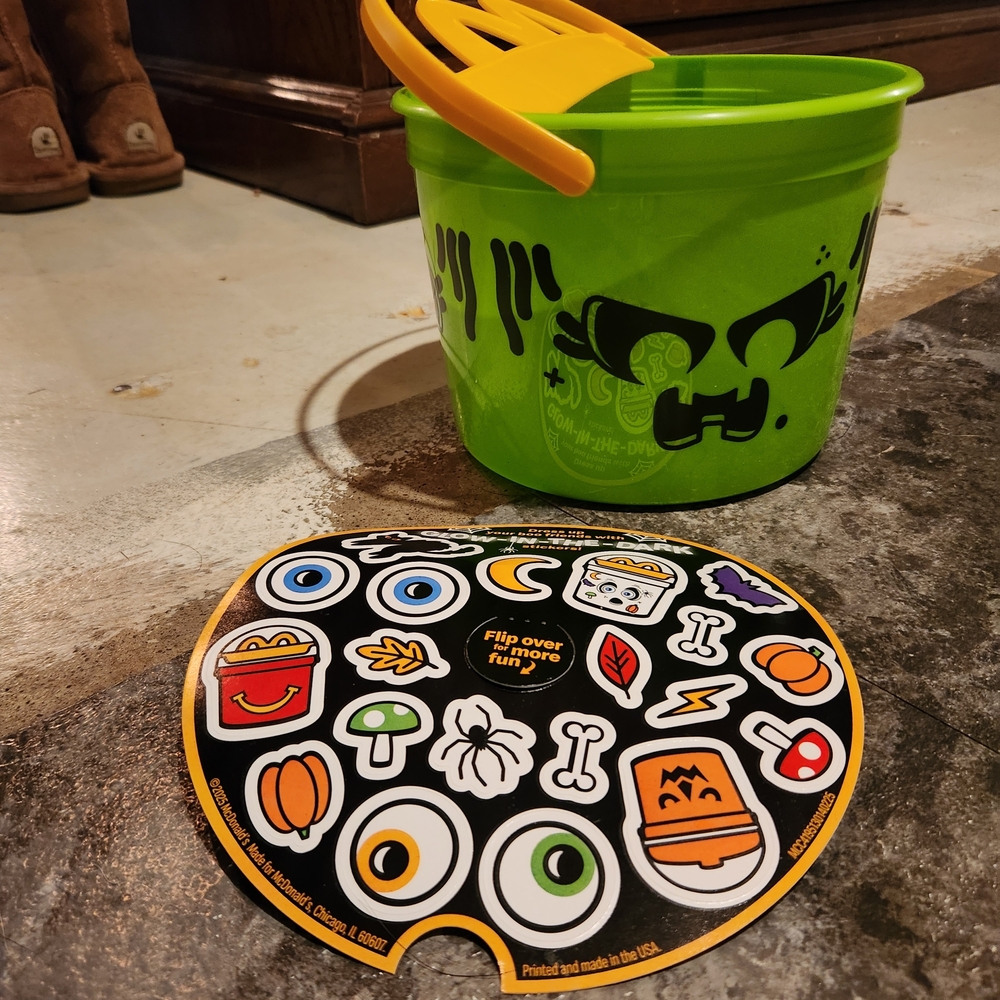 McDonald's Green Halloween Bucket with Stickers